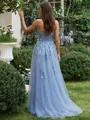 Enchanting A-line Sweetheart Appliques Lace Sweep Train Tulle Corset Prom Dress