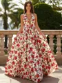Captivating A-line Halter Ruffles Floor-Length Corset Prom Dress