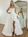 Unadorned A-line Straight Flower Court Train Silk Like Satin Corset Prom Dress