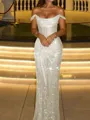 Delicate Sheath Off-the-Shoulder Pleated Floor-Length Corset Prom Dress