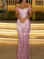 Delicate Sheath Off-the-Shoulder Pleated Floor-Length Corset Prom Dress