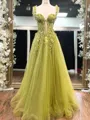 Show-stopping A-line Straps Appliques Lace Floor-Length Tulle Corset Prom Dress
