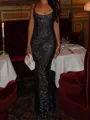 Fashion-forward Sheath Square Sequin Floor-Length Prom Dress