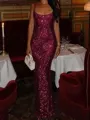Fashion-forward Sheath Square Sequin Floor-Length Prom Dress