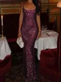 Fashion-forward Sheath Square Sequin Floor-Length Prom Dress