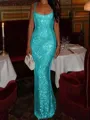 Fashion-forward Sheath Square Sequin Floor-Length Prom Dress