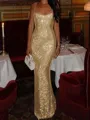 Fashion-forward Sheath Square Sequin Floor-Length Prom Dress