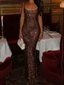 Fashion-forward Sheath Square Sequin Floor-Length Prom Dress