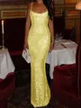 Fashion-forward Sheath Square Sequin Floor-Length Prom Dress
