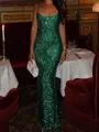 Fashion-forward Sheath Square Sequin Floor-Length Prom Dress