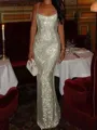 Fashion-forward Sheath Square Sequin Floor-Length Prom Dress