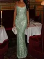 Fashion-forward Sheath Square Sequin Floor-Length Prom Dress