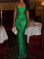 Fashion-forward Sheath Square Sequin Floor-Length Prom Dress