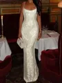 Fashion-forward Sheath Square Sequin Floor-Length Prom Dress