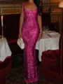 Fashion-forward Sheath Square Sequin Floor-Length Prom Dress