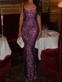 Fashion-forward Sheath Square Sequin Floor-Length Prom Dress