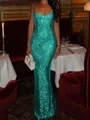 Fashion-forward Sheath Square Sequin Floor-Length Prom Dress