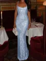 Fashion-forward Sheath Square Sequin Floor-Length Prom Dress