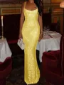 Fashion-forward Sheath Square Sequin Floor-Length Prom Dress