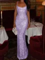 Fashion-forward Sheath Square Sequin Floor-Length Prom Dress