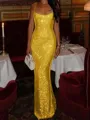 Fashion-forward Sheath Square Sequin Floor-Length Prom Dress