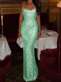 Fashion-forward Sheath Square Sequin Floor-Length Prom Dress