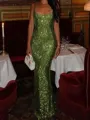 Fashion-forward Sheath Square Sequin Floor-Length Prom Dress