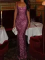 Fashion-forward Sheath Square Sequin Floor-Length Prom Dress