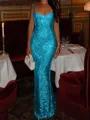 Fashion-forward Sheath Square Sequin Floor-Length Prom Dress