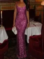 Fashion-forward Sheath Square Sequin Floor-Length Prom Dress