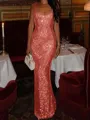 Fashion-forward Sheath Square Sequin Floor-Length Prom Dress