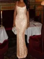 Fashion-forward Sheath Square Sequin Floor-Length Prom Dress