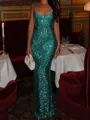 Fashion-forward Sheath Square Sequin Floor-Length Prom Dress