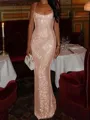 Fashion-forward Sheath Square Sequin Floor-Length Prom Dress