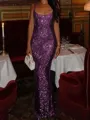 Fashion-forward Sheath Square Sequin Floor-Length Prom Dress