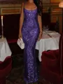 Fashion-forward Sheath Square Sequin Floor-Length Prom Dress