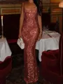 Fashion-forward Sheath Square Sequin Floor-Length Prom Dress