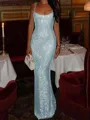 Fashion-forward Sheath Square Sequin Floor-Length Prom Dress