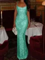 Fashion-forward Sheath Square Sequin Floor-Length Prom Dress
