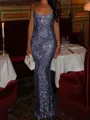 Fashion-forward Sheath Square Sequin Floor-Length Prom Dress