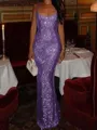 Fashion-forward Sheath Square Sequin Floor-Length Prom Dress