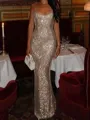Fashion-forward Sheath Square Sequin Floor-Length Prom Dress