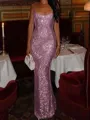 Fashion-forward Sheath Square Sequin Floor-Length Prom Dress