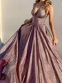 Glamorous A-line Spaghetti Straps Ruffles Floor-Length Prom Dress