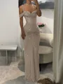 Stunning Sheath Cold Shoulder Pleated Floor-Length Prom Dress