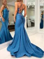 Flattering Mermaid V-Neck Pleated Court Train Jersey Prom Dress