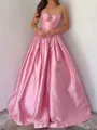 Cute Ball-Gown Sweetheart Pleated Floor-Length Satin Corset Prom Dress