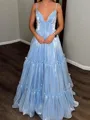 Elegant A-line V-Neck Pleated Sweep Train Corset Prom Dress