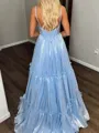 Elegant A-line V-Neck Pleated Sweep Train Corset Prom Dress