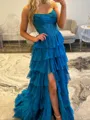 Charming A-line Straight Beading Sweep Train Chiffon Corset Prom Dress